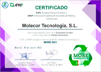 Certificado de compromiso a favor de la Economía Circular con la integración de plástico reciclado