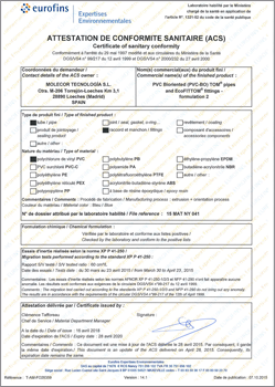 Certificado sanitario ACS (Francia).
